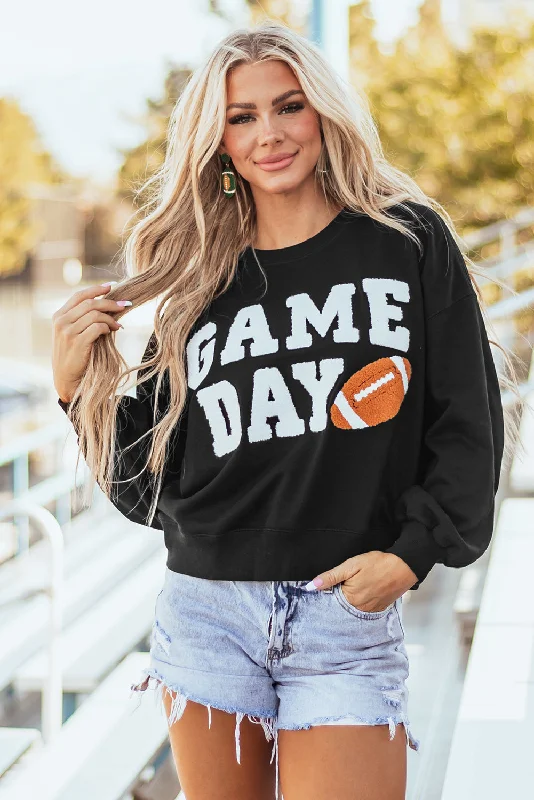 Black GAME DAY Graphic Varsity Pullover Sweatshirt Hoodie with Tie-Dye Psychedelic Retro Black GAME DAY Graphic Varsity Pullover Sweatshirt Hoodie with Tie-Dye Psychedelic Retro
