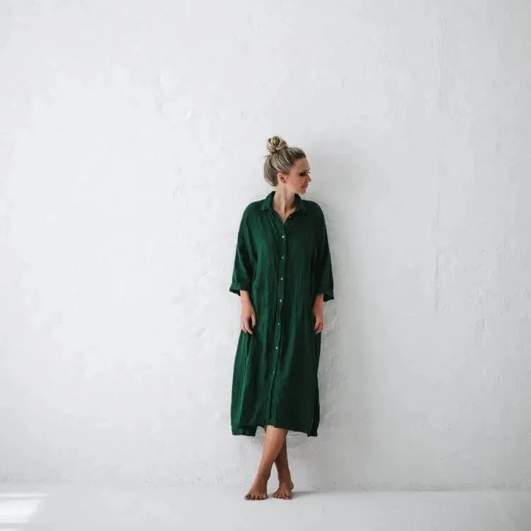 Oversized Linen Dress - Green by Seaside Tones Tunics Stylish elegant