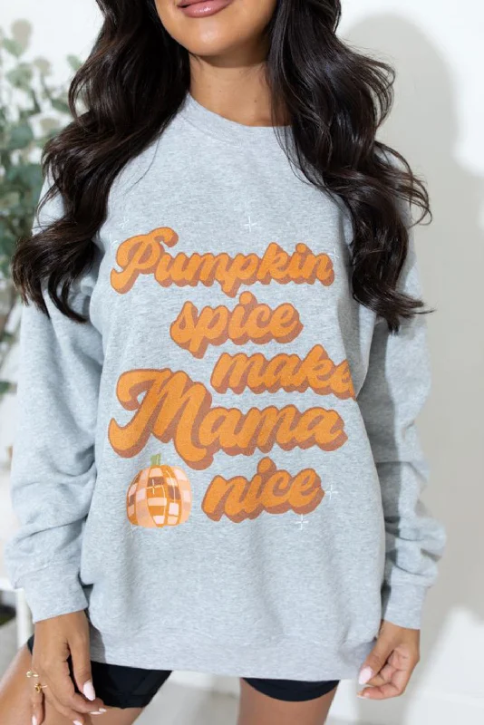 Gray Pumpkin Spice Makes Mama Nice Round Neck Sweatshirt Hoodie with Neon Bright Vibrant