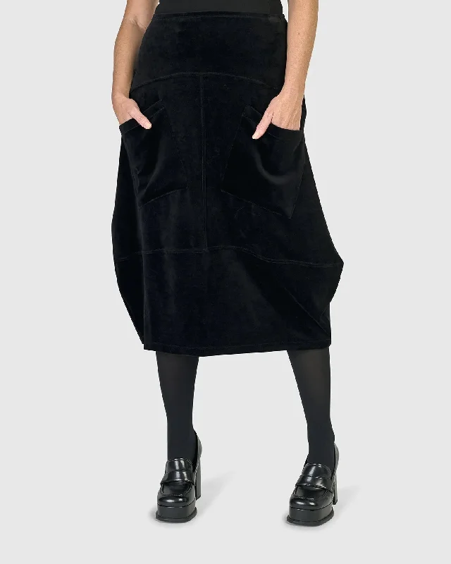 Licorice Velvet Skirt, Black corduroy skirt cozy