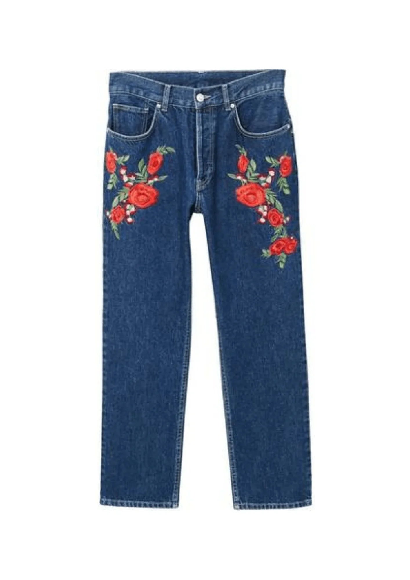 FLORAL EMBROIDERED DENIM TROUSERS Trousers Silk Elegant