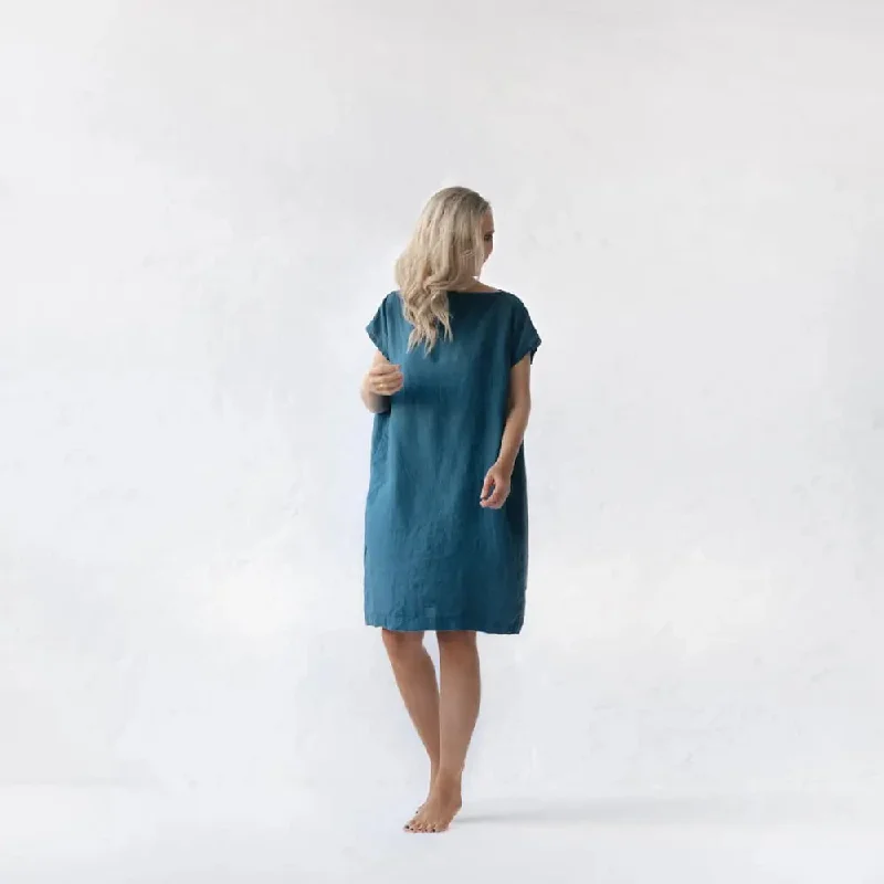 Square linen dress blue by Seaside Tones Tunics stripes playful