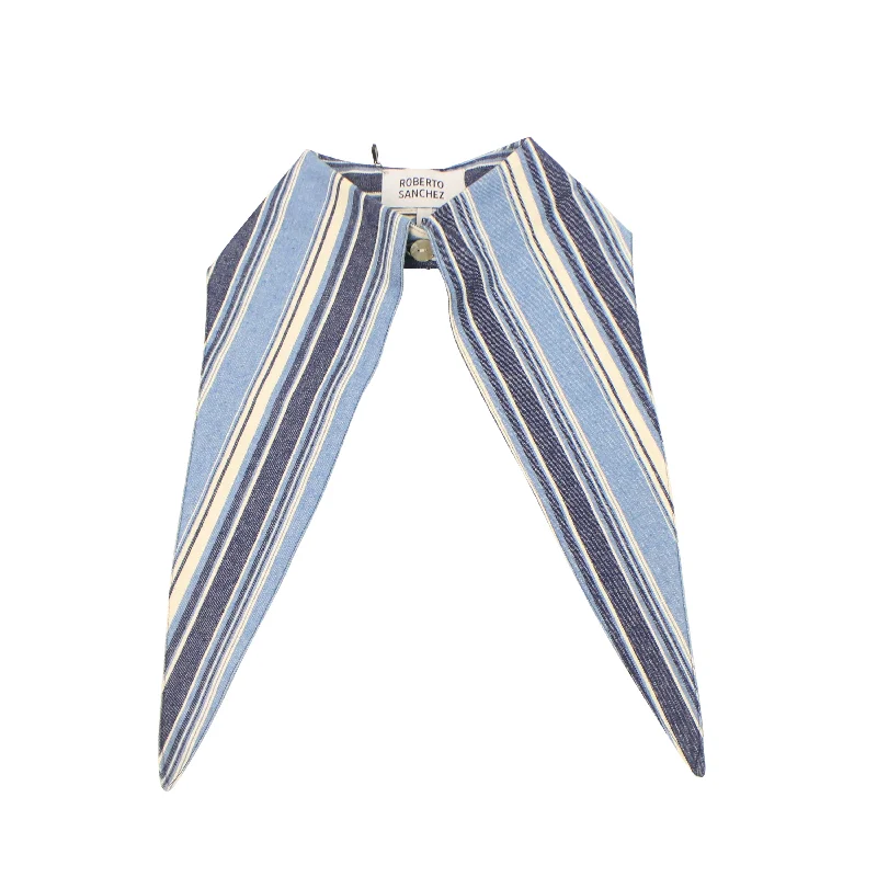 ROBERTO SANCHEZ BLUE STRIPE OLGA CROP TOP X POINTY NECK TIE Striped Floral Plaid