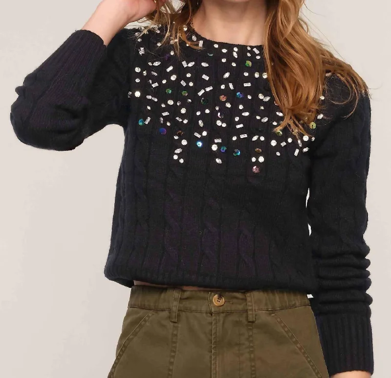 June Sweater In Black Rayon Fabric Velvet Fabric Corduroy Fabric