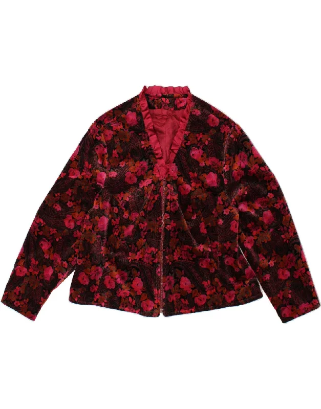 VINTAGE Womens 3/4 Sleeve Blazer Jacket UK 16 Large Pink Floral Velvet Knit Fabric Woven Fabric Fleece Fabric VINTAGE Womens 3/4 Sleeve Blazer Jacket UK 16 Large Pink Floral Velvet Knit Fabric Woven Fabric Fleece Fabric