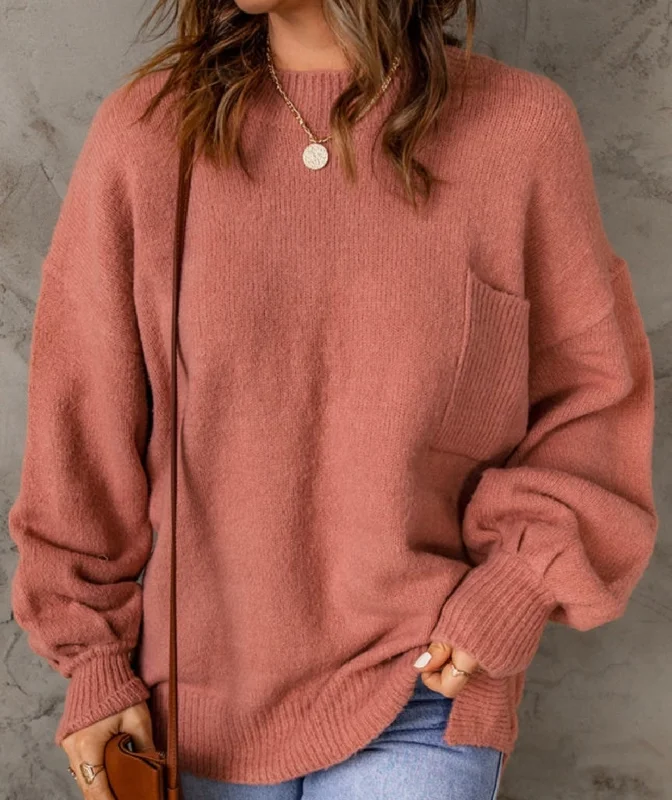 Mauve Drop Sleeve Knit Sweater Chenille Brocade Lace