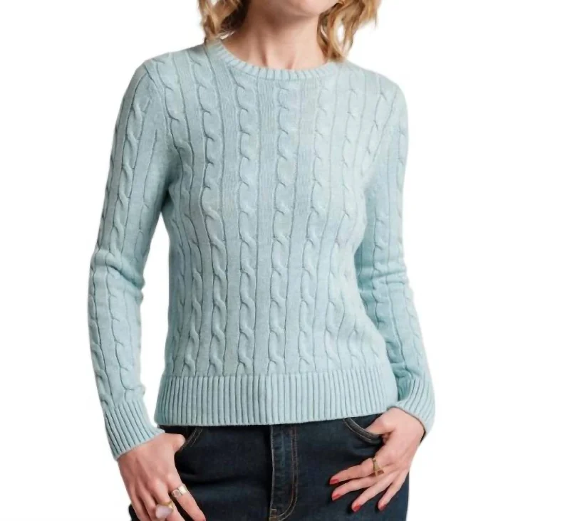 Cableknit Sweater In Light Blue Lace Blend Ribbed Blend Corduroy Blend