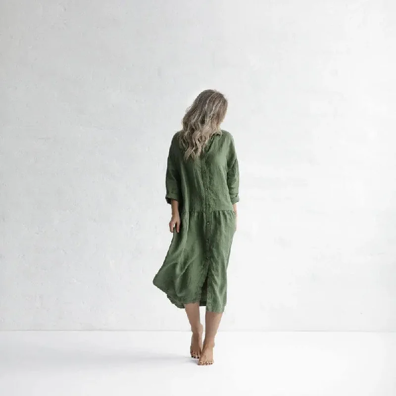 Oversized Olive Linen Dress by Seaside Tones Tunics Stylish modern