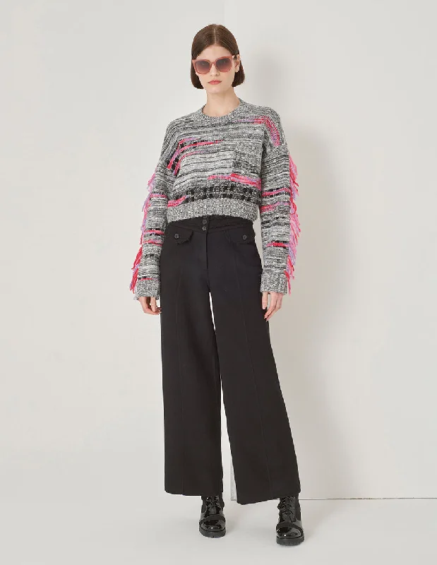 MARYLING Black And White Melange Knitted Sweater Machine Wash Dry Clean Hand Wash