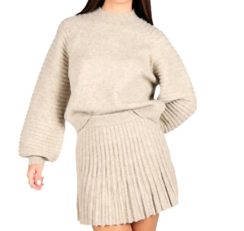 Kat Sweater Top In Heathered Oat High Neck Crew Neck V-Neck