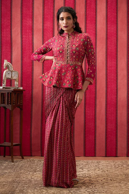 Zahra Embroidered Peplum Top With Drape Skirt velvet skirt rich