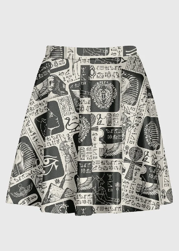 Retro Hieroglyphs Pattern High Waist Skirt cotton skirt soft