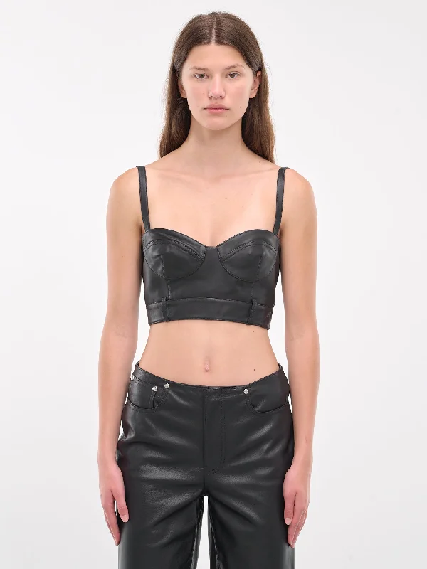 Faux Leather Crop Top (J3707-8715-BLACK) Hooded Caped Shawl Collar