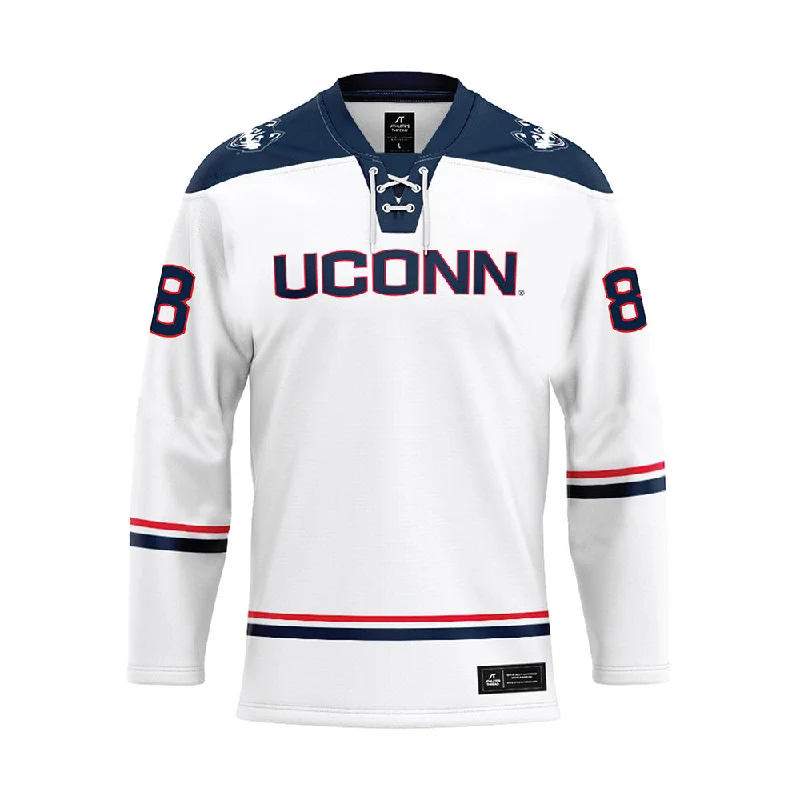 UConn - NCAA Women's Ice Hockey : Tia Chan - White Hockey Jersey Retro Jersey Tee