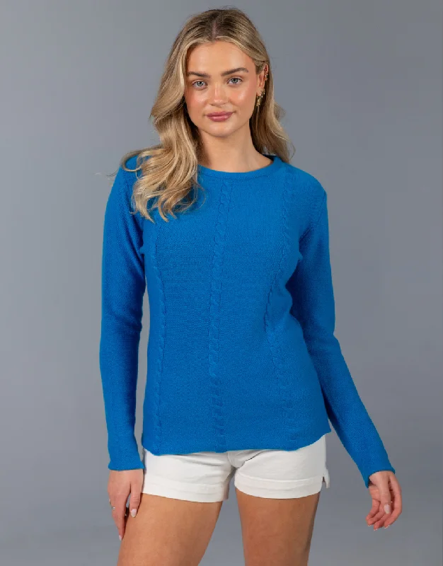 Everyday Cable Sweater in Azul Satin Blend Silk Blend Wool Blend