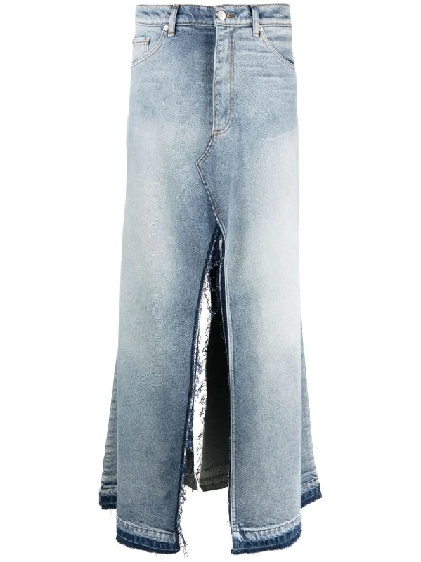 LOGO-PATCH FRAYED-EDGE SKIRT chiffon skirt flowing