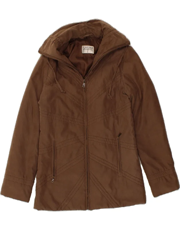 SASHA Womens Windbreaker Jacket UK 10 Small Brown Polyester A-Line Jacket Boat Neck Shawl Collar