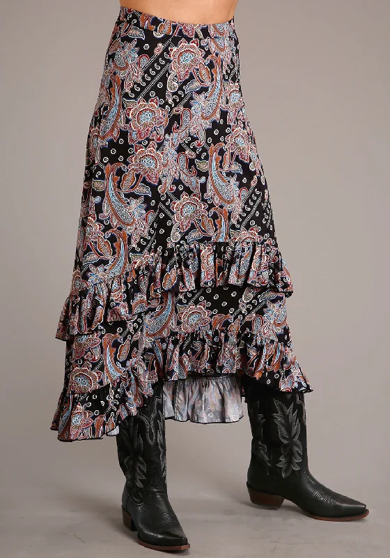 Roper Womens Black Polyester Boho Paisley Skirt cotton skirt soft