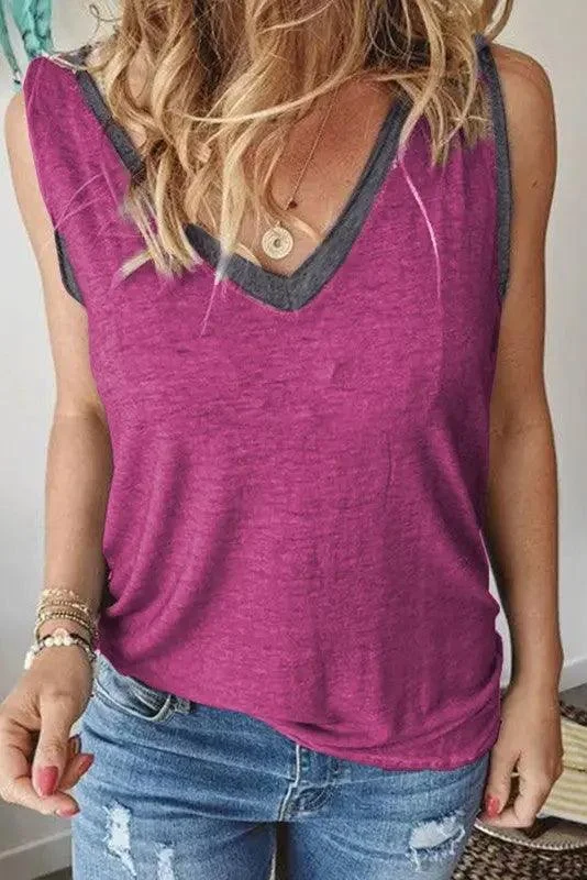 V Neck Pink Gray Tank floral tank top