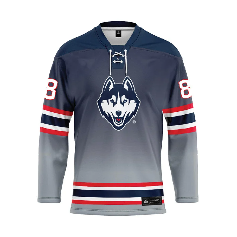 UConn - NCAA Women's Ice Hockey : Tia Chan - Grey Hockey Jersey Minimalist Jersey Tee