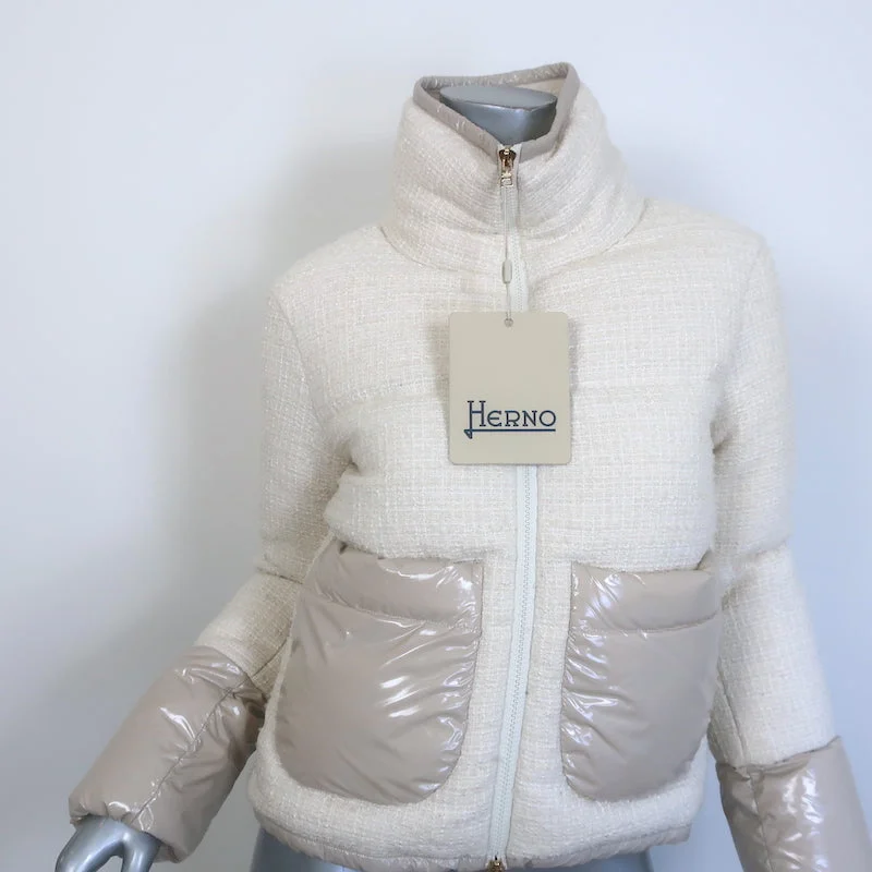 Herno Tweed Down Puffer Jacket Cream Cotton-Blend Size 36 NEW Hoodie Zip-Up Jacket Button-Up Jacket Herno Tweed Down Puffer Jacket Cream Cotton-Blend Size 36 NEW Hoodie Zip-Up Jacket Button-Up Jacket
