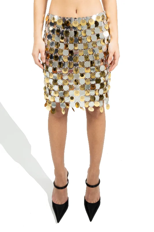 Paco Rabanne Women Gold And Silver Sparkle Skirt leather skirt sleek