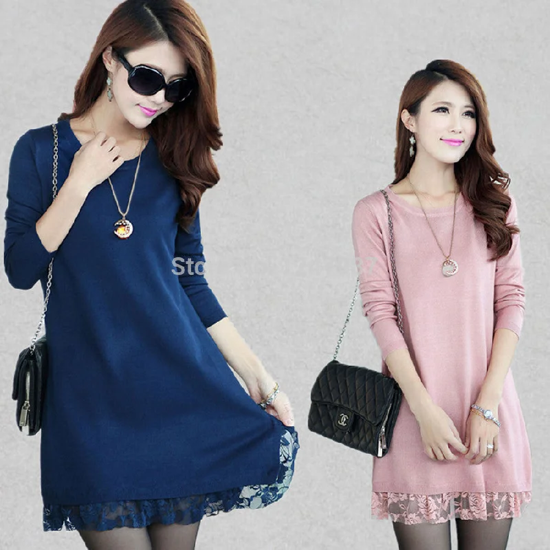 Good autumn thick dress women casual slim lace dress winter long-sleeved solid color plus size XXXL sweater Embroidered Appliqued Beaded Good autumn thick dress women casual slim lace dress winter long-sleeved solid color plus size XXXL sweater Embroidered Appliqued Beaded