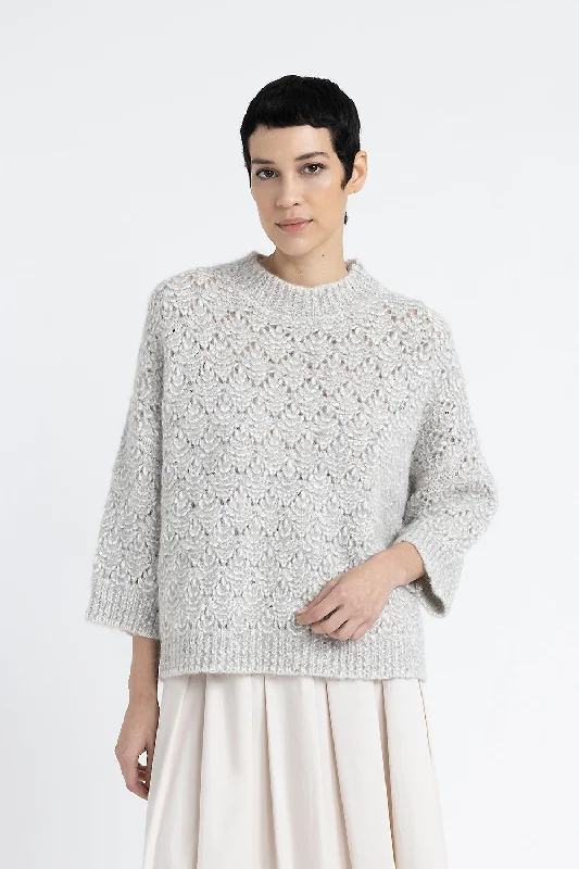Alpaca blend, sequin and Lurex lace pattern sweater Ribbed Striped Patterned