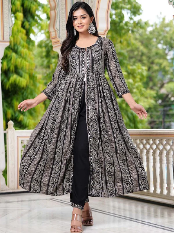 Women's Floral Printed V-Neck Straight Kurta With Trousers - Hatheli Trousers Prom Sequined Women's Floral Printed V-Neck Straight Kurta With Trousers - Hatheli Trousers Prom Sequined
