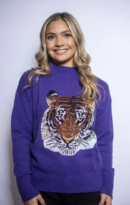 Bomb Designs Geauxlden Sequin Tiger Sweater Elasticated Padded Insulated