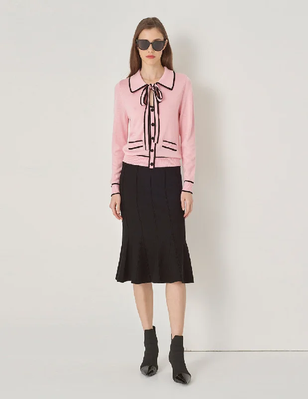 MARYLING Pink Lapel Lace-Up Knitted Sweater Boxy Sweater Fitted Sweater A-Line