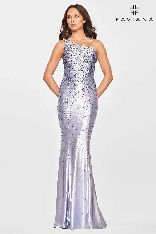One Shoulder Long Dress With Beaded Rhinestones And Satin Fabric Tunics Print Colorful