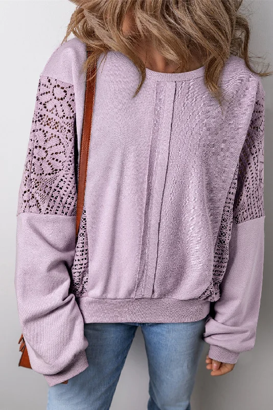 Orchid Petal Knit Crochet Exposed Seam Ribbed Trim Sweatshirt Hoodie with Exposed Zipper Edgy Industrial
