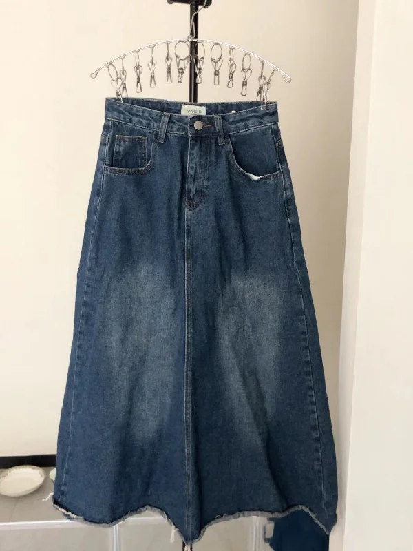 YAGIE skirts,Long Denim Skirts for Women High Waist wool skirt warm