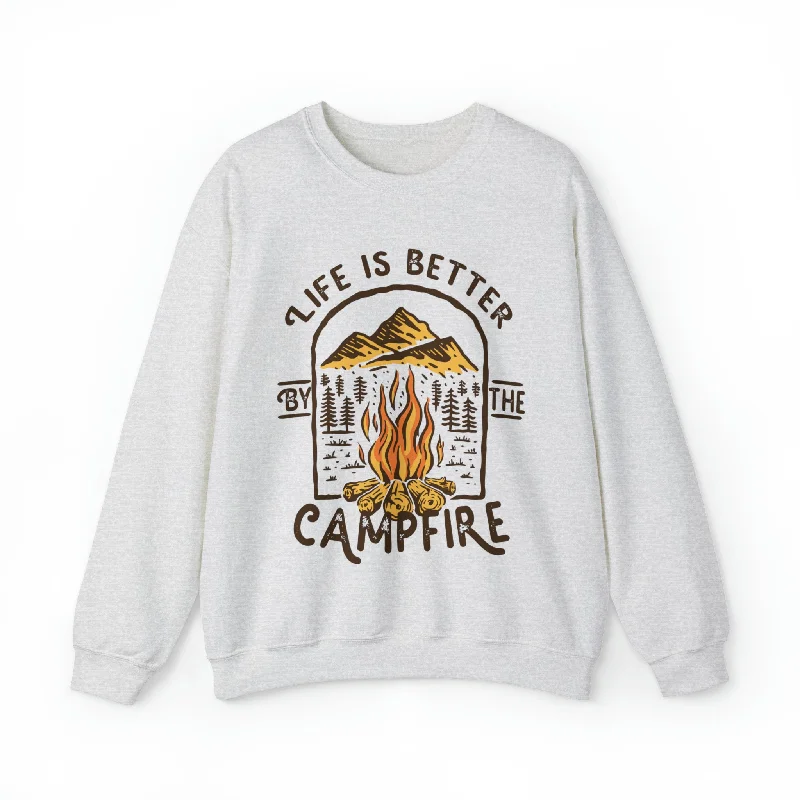 Hazel Blues® |  Campfire Graphic Sweatshirt Hoodie with Rolled Sleeves Casual Relaxed