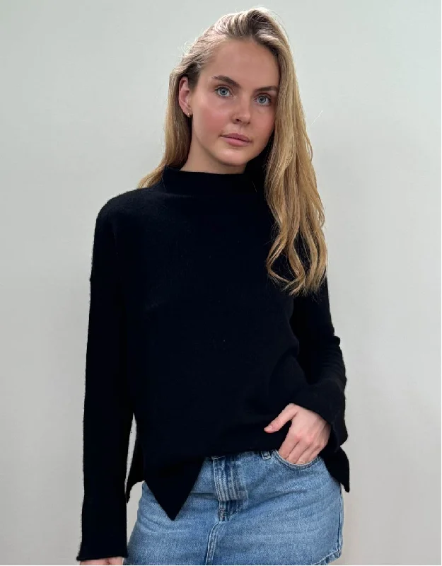 Bella Sweater in Black Glossy Satin Silk