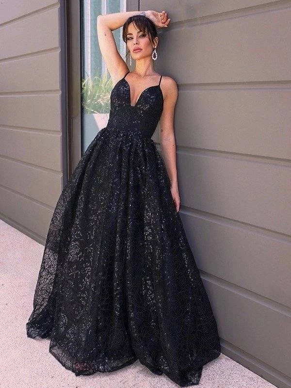 A-Line/Princess V-neck Sequins Sleeveless Sequin Sweep/Brush Train Dresses Tunics Sophisticated sleek