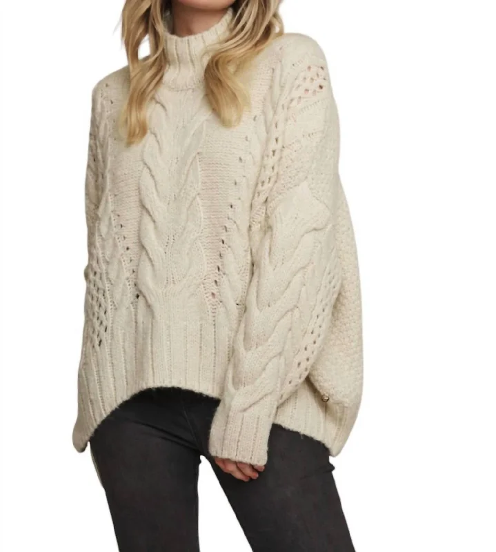 Kelson Turtleneck Relaxed Sweater In Birch Transparent Opaque Sheer