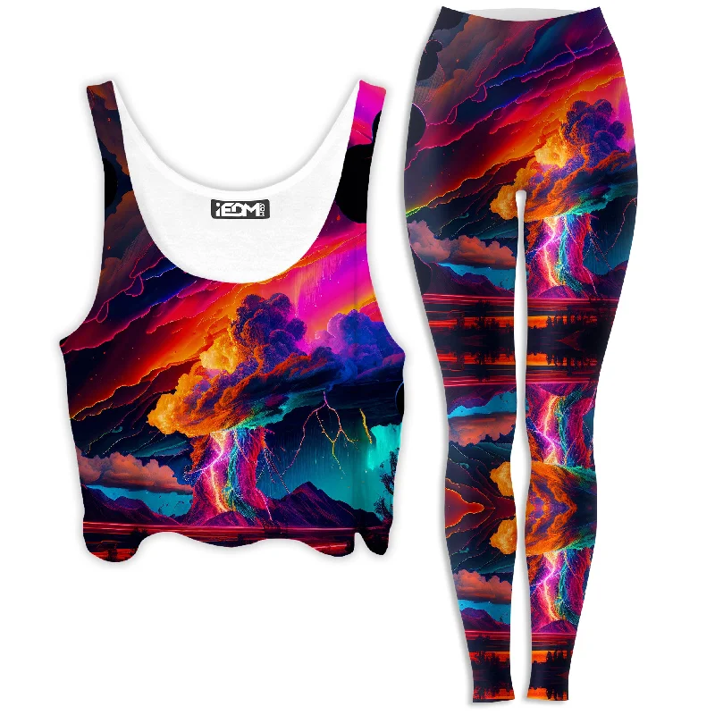 Rainbow Storm Crop Top and Leggings Combo Terry Blend Velvet Blend Canvas Blend