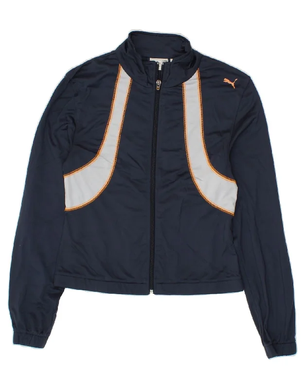 PUMA Womens Crop Tracksuit Top Jacket UK 10 Small Navy Blue Colourblock A-Line Jacket Boat Neck Shawl Collar PUMA Womens Crop Tracksuit Top Jacket UK 10 Small Navy Blue Colourblock A-Line Jacket Boat Neck Shawl Collar