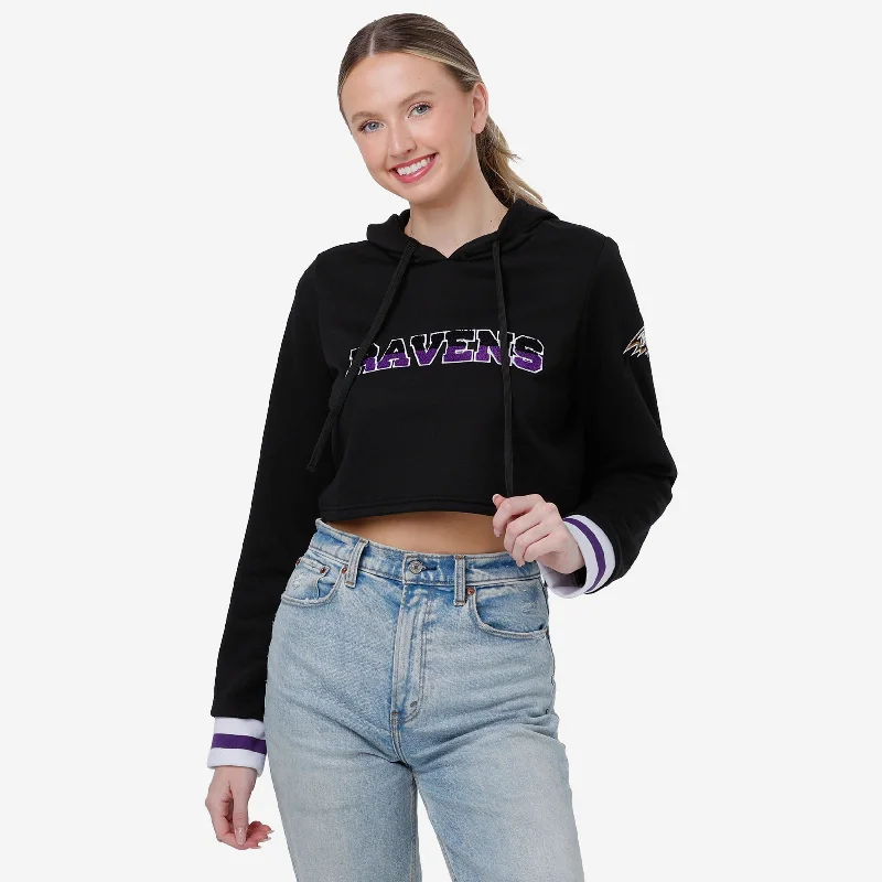 Baltimore Ravens Womens Cropped Chenille Hoodie Hoodie with Reflective Safety Nightwear Baltimore Ravens Womens Cropped Chenille Hoodie Hoodie with Reflective Safety Nightwear