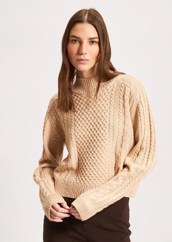 Cable Knit Mock Neck Sweater Handmade Hand-knitted Hand-woven