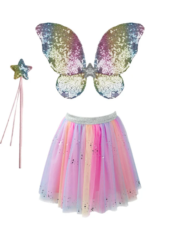 Rainbow Sequins Skirt with Wings & Wand - Size 4-6 tulle skirt dreamy