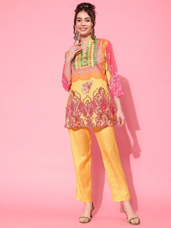 Women's Printed Tunic With Trousers Co-Ords - Indo Era Trousers Leather Faux