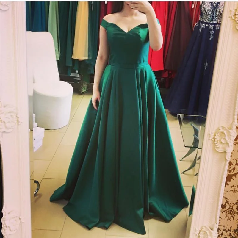 Long Satin V Neck Empire Waistline Prom Dresses 2018 Off The Shoulder Tunics stripes playful