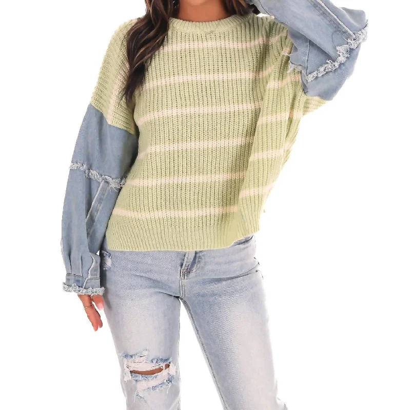 Chill Chaser Stripe Sweater In Green Fleece Sweater Nylon Polyester