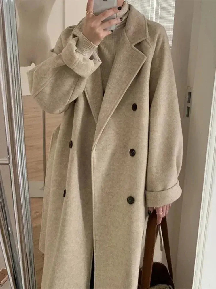 New Winter Fashion Wool Thick Long  Coats with Turn-down Collar Solid Jackets. Rayon Fabric Velvet Fabric Corduroy Fabric