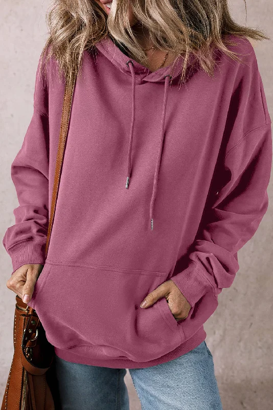 Valerian Fleece Lined Kangaroo Pocket Drawstring Chunky Hoodie Hoodie with Ribbed Neckline Snug Warm