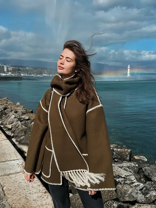 Fashionable Woolen Jacket With Scarf And Tassels Nylon Jacket Polyester Jacket Spandex Jacket Fashionable Woolen Jacket With Scarf And Tassels Nylon Jacket Polyester Jacket Spandex Jacket