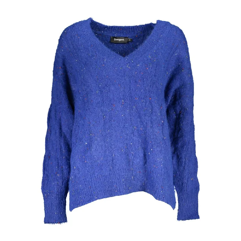 Desigual Vibrant V-Neck Sweater with Contrasting Women's Details Satin Blend Silk Blend Wool Blend